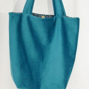 Sac velours bleu canard