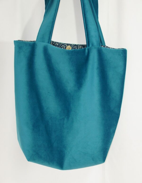 Sac velours bleu canard