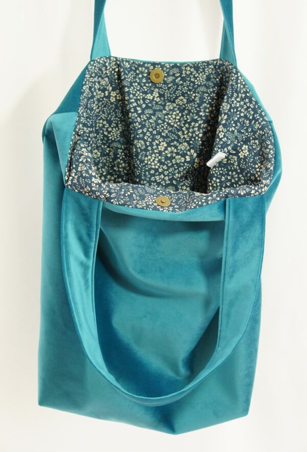 Sac velours bleu canard – Image 2